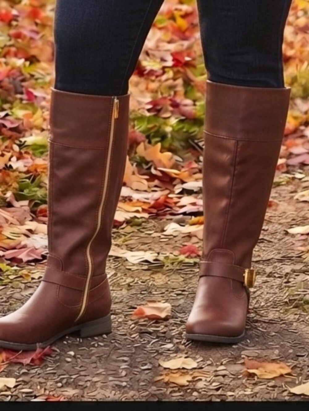Brown Buckle-Strap Mila Women's EXTRA WIDE Calf Boots